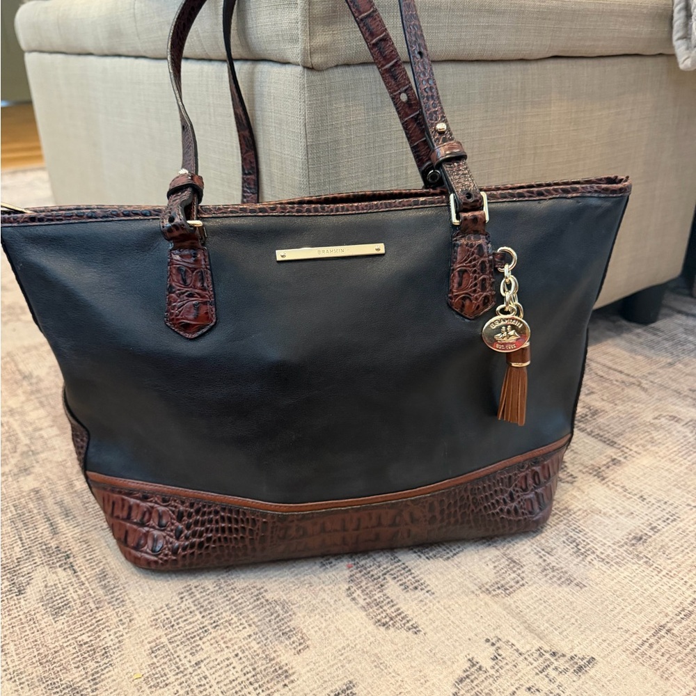 Brahmin Asher Tri Texture Melbourne Shoulder Handbag  with gold accents